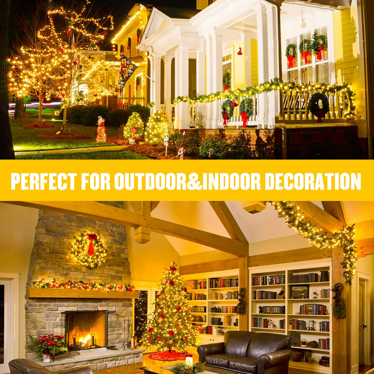 POTIVE Connectable Warm White Christmas Lights Outdoor, 173ft 500 LED Led Christmas String Lights Indoor Plug in, 8 Modes Christmas Tree Lights Green Wire for Outside POTIVE