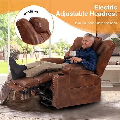 Cfvyne Triple Motor Large Power Lift Recliner Chair for Elderly with Heat and Massage, Lay Flat Lift Chairs for Seniors Infinite Position, Extended Footrest, USB&Type-C Ports, Cup Holder, Light Brown Cfvyne
