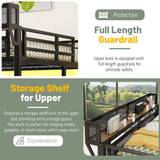 Mirightone Gaming Full Loft Bed with Desk and Stairs, Metal Lofts Bed Full Size with Upper Storage Shelf, High LoftBed with Light, USB Charging Station and Wardrobe for Adults, Teens, Black Mirightone