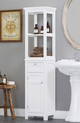 Spirich Bathroom Freestanding Storage Cabinet with Two Tier Open Shelves, Tall Slim Cabinet with Door and Drawer, Floor Linen Tower (White) Spirich
