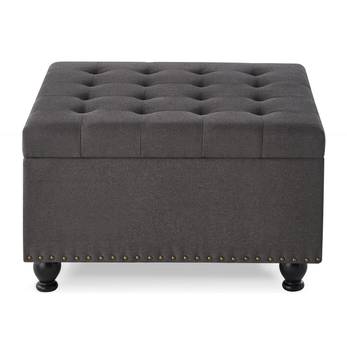 Acosure Large Square Storage Ottoman with Wooden Legs,Upholstered Button Tufted Coffee Table with Nail Trims,Easy to Install,for Living Space,Dark Gray Acosure