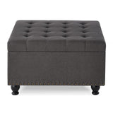 Acosure Large Square Storage Ottoman with Wooden Legs,Upholstered Button Tufted Coffee Table with Nail Trims,Easy to Install,for Living Space,Dark Gray Acosure