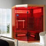 BNEHS Infrared Saunas, 2-3 Person Home Sauna with Himalayan Salt Panel & Rapid Warming System &, Original Corner Sauna with Canadian Hemlock & Tempered Glass, 220V, 15 Amps BNEHS