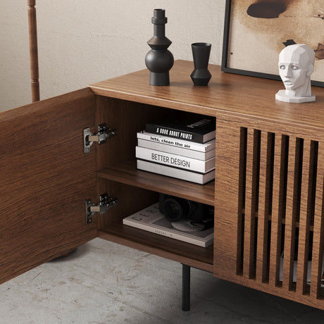 Modern Design By Crafts & comfort Napoli Wood TV Stand - Mid Century Entertainment Center with Storage for [65]-Inch Flat Screen Television,Wooden Furniture for Living Room & Bedroom Walnut color Modern Design By Crafts & comfort