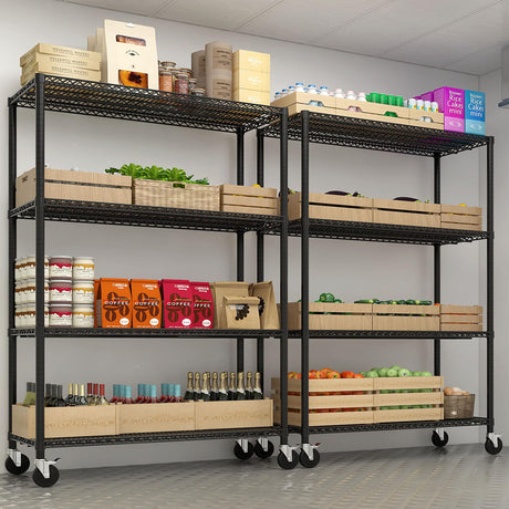 Karl home Heavy Duty 4-Tier Storage Shelving with 4" Wheels, Adjustable NSF Metal Shelves Wire Storage Rack for Garage Kitchen Basement,2500LBS Capacity 75.59" H X 55.12" W X 23.62" D,Black Karl home