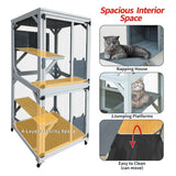 Outdoor Catio Enclosure on Wheel, 71" Large Catio Outdoor Cat Enclosure with Weatherproof Asphalt Roof & Sliding Doors, Wooden Cat Condo Cage Shelter Playpen with 2 Napping House & 4 Jumping Platforms Mochalight