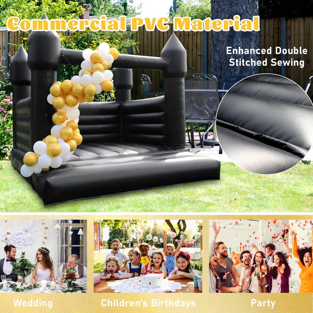 Black Inflatable Bounce House for Outdoor Halloween Decoration Party Backyard Wedding, PVC Halloween Inflatable Bounce House Castle for Kids with Blower(13FT*11.5FT*10FT) Inflantteble