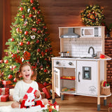 Tiny Land Play Kitchen for Kids, Wooden Kids Play Kitchen Playset Chef Pretend Play Set for Toddlers with Real Lights & Sounds, Toys Kitchen with 18 Pcs Toy Food & Cookware Accessories Tiny Land