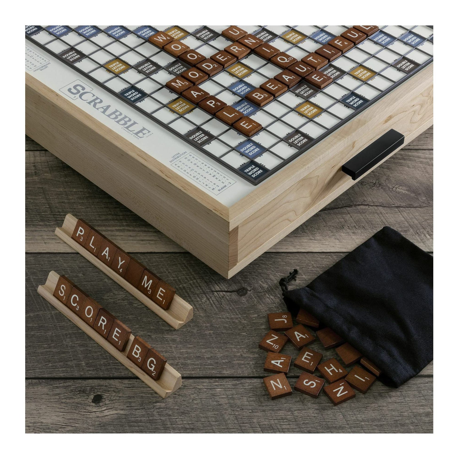 WS Game Company Scrabble Luxe Maple Edition with Rotating Solid Wood Cabinet - WoodArtSupply