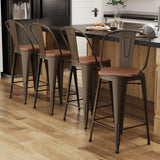 Alunaune 24" Swivel Metal Counter Height Bar Stools Set of 4 High Back Industrial Bar Chairs Kitchen Barstools with Large Wooden Seat-Rusty Alunaune