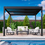 Kiss the Water 10'x12' Adjustable Louvered Pergola, Heavy-Duty Metal Outdoor Pergola, Metal Hardtop Gazebo with Adjustable Roof for Patio, Deck, Garden, Yard, Dark Gray Kiss the Water