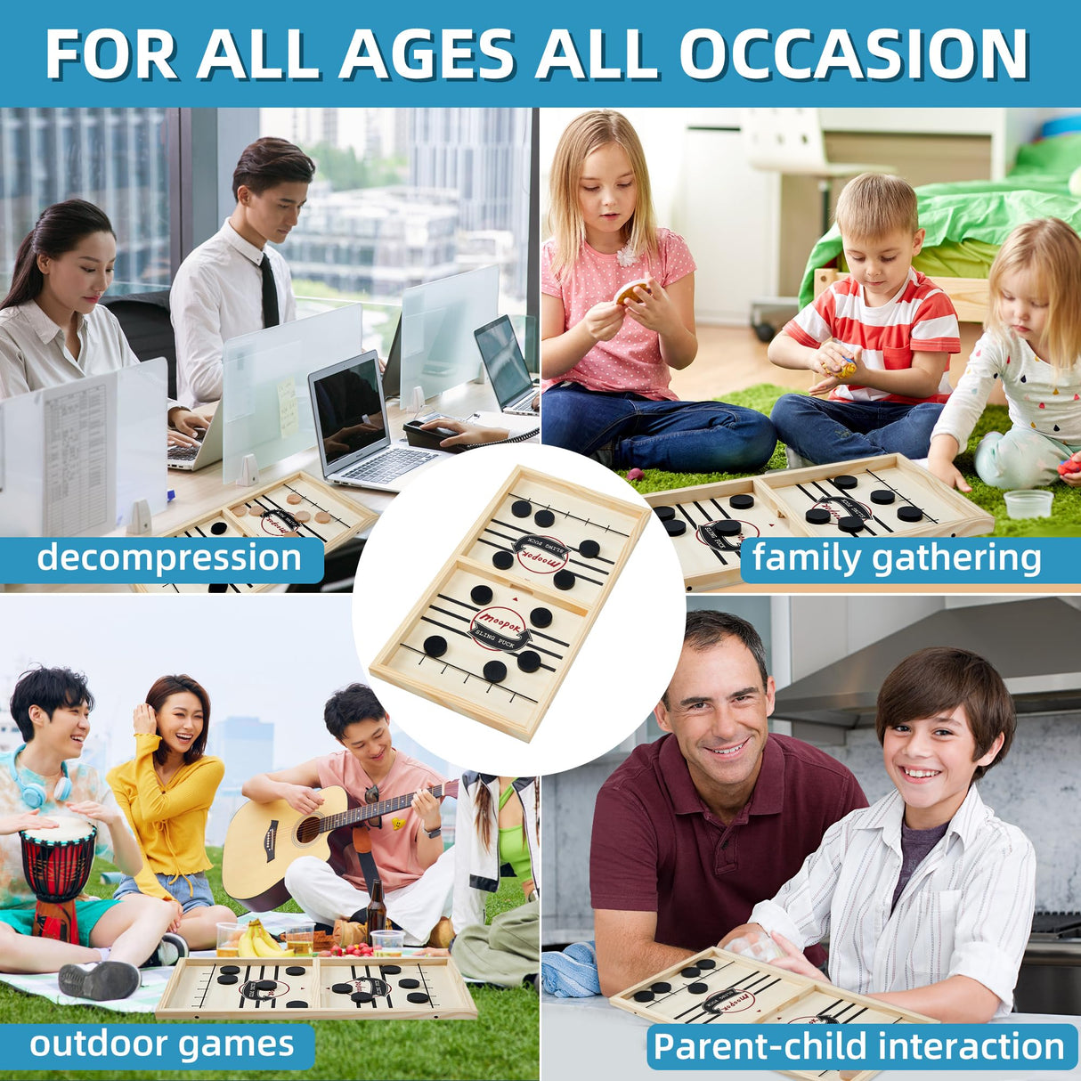 moopok Fast Sling Puck Game,Wooden Hockey Game.Desktop Battle 2in1 Super table Winner game,Adults and Kids Family Friend Funny Slingshot Game toys.Foosball Winner Board Game(Large) moopok