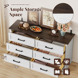 Furmax Farmhouse Dresser for Bedroom, 6 Drawers Dresser, Wood Chest of Drawers, 52" Wide Storage Dressers Organizer for Bedroom, Living Room, White and Brown Furmax
