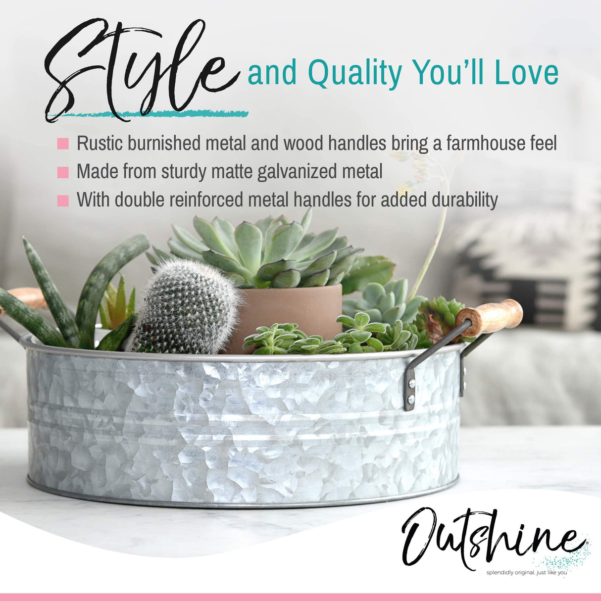 OUTSHINE Galvanized Metal Tray for Storage and Farmhouse Decor | Decorative Tray for Coffee Table, Kitchen, Bathroom, Pantry, Wedding, Christmas, Easter OUTSHINE