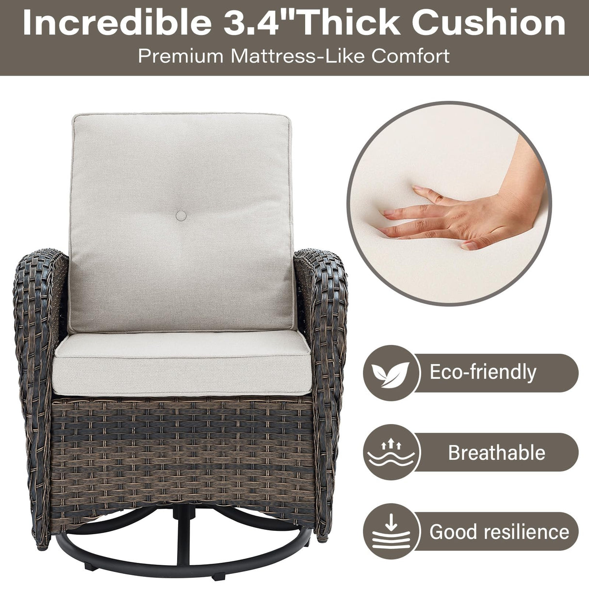 Belord Patio Wicker Chairs Swivel Rocker Outdoor Swivel Rocking Chairs Set of 2 with Rattan Side Table Patio Swivel Glider Chair 3 Piece Patio Furniture Sets for Porch Pool Brown/Beige, (A085-2) Belord