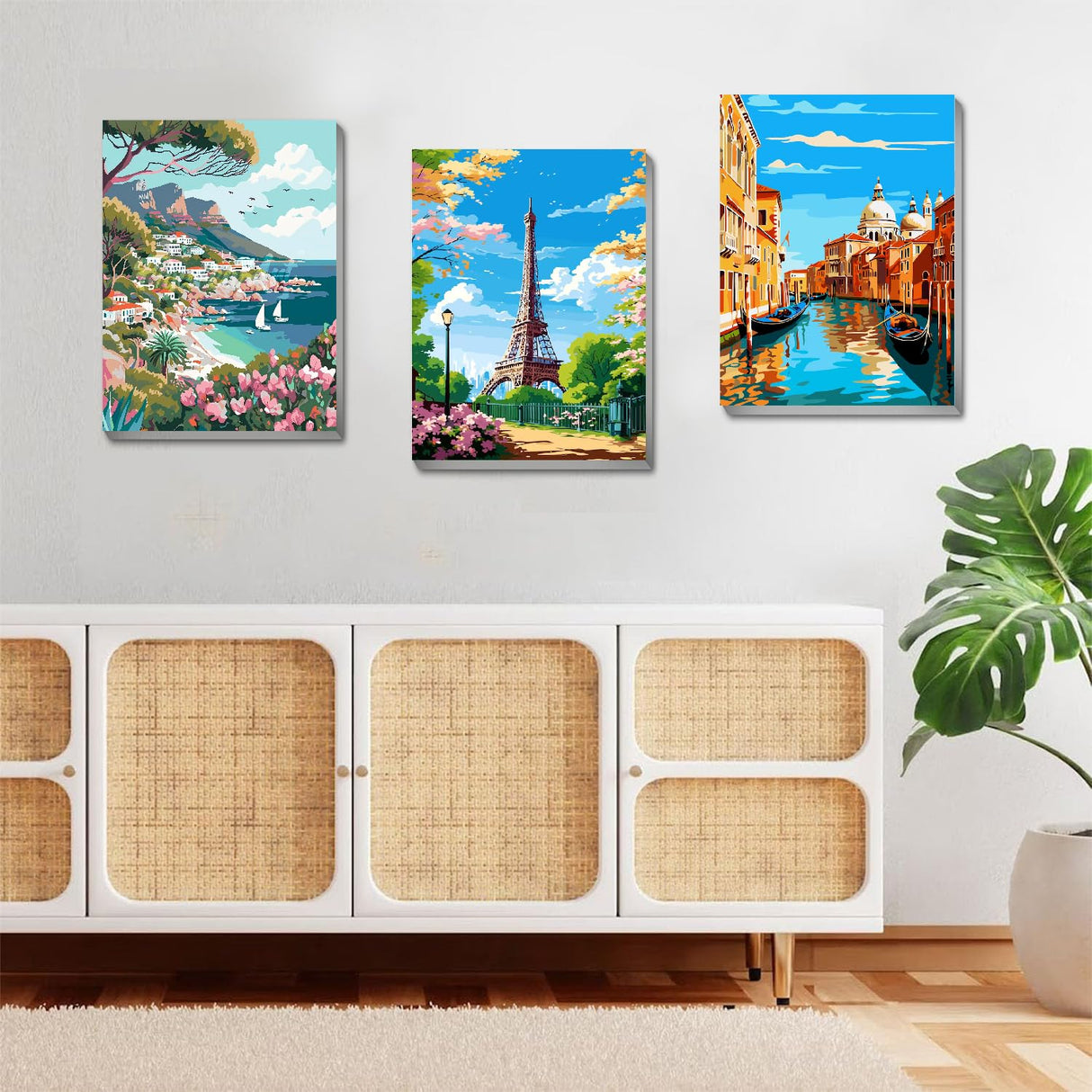 6 Pack Framed Paint by Numbers Kit for Adults - with Wooden Easel, Landscape Paint by Numbers Kit for Adults Framed, DIY Famous Landmarks Paint by Numbers with Frame for Home Wall Decor 8x12 Inch askkqtx