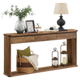 VASAGLE Console Table, 63 Inches Sofa Table, Narrow Entryway Table, Entry Table with 3 Drawers, Bottom Shelf, Metal Corners, for Living Room, Bedroom, Farmhouse Style, Honey Brown ULNT146K41 VASAGLE