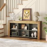 LITTLE TREE Console Table with Storage, 63-Inch Narrow Long Sofa Table, Entryway Table with 6 Cubes, Farmhouse Storage Shelves for Entryway, Living Room LITTLE TREE