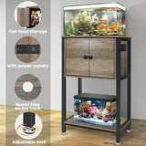5-10 Gallon Fish Tank Stand, Heavy Duty Aquarium Stand with Cabinet & Power Outlets for Fish Tank Accessories Storage, Double Tank Stand 20.5" L* 11" W Tabletop, 220LBS Capacity, Grey BEURUKU