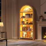 SKKTKT Arch Bookshelf - 5 Layers Bookcase with 3 Colors LED Sensor Lights and Thickened Wooden Design Display Shelf for Lego Books Bathroom Living Room - Ideal Gift (Wood) SKKTKT