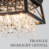 Crystal Flush Mount Ceiling Light, 11.8 inch 4-Light Black Farmhouse Lighting Metal Ceiling Light, Modern Trapezoid Hallway Light Fixtures Ceiling Mount for Bedroom Kitchen Laundry Entryway Foyer Ejerlya
