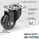 GBL 2" Heavy Duty Caster Wheels Without Brakes + Screws - up to 440Lbs - Set of 4 No Floor Marks Silent Castor for Furniture - Rubbered Trolley or Pallet Swivel Wheels - Black Casters GBL