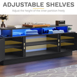 DWVO Modern TV Stand for 65/75 Inch TVs, Entertainment Center with LED Lights, TV Shelf with Storage Cabinets & Movable Partition, TV Console for Living Room, Black DWVO