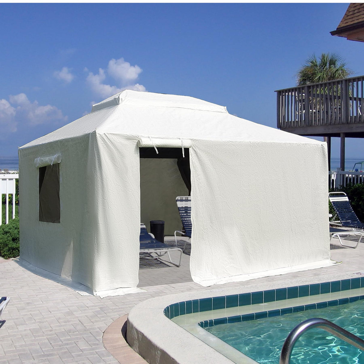 Domi 12’x14’ Gazebo Cover for Hardtop Gazebos, Outdoor Universal Winter Gazebo Cover with Sidewalls and Mesh Windows, All Season Waterproof Enclosed Gazebo Cover, White domi outdoor living