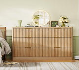 TEENFON Fluted 6 Drawer Dresser for Bedroom, Wide Modern Chest of Drawers with Metal Handle, Curved Profile Design, Wood Closet Clothes Storage Organizer for Bedroom, Living Room, Hallway, Natural TEENFON