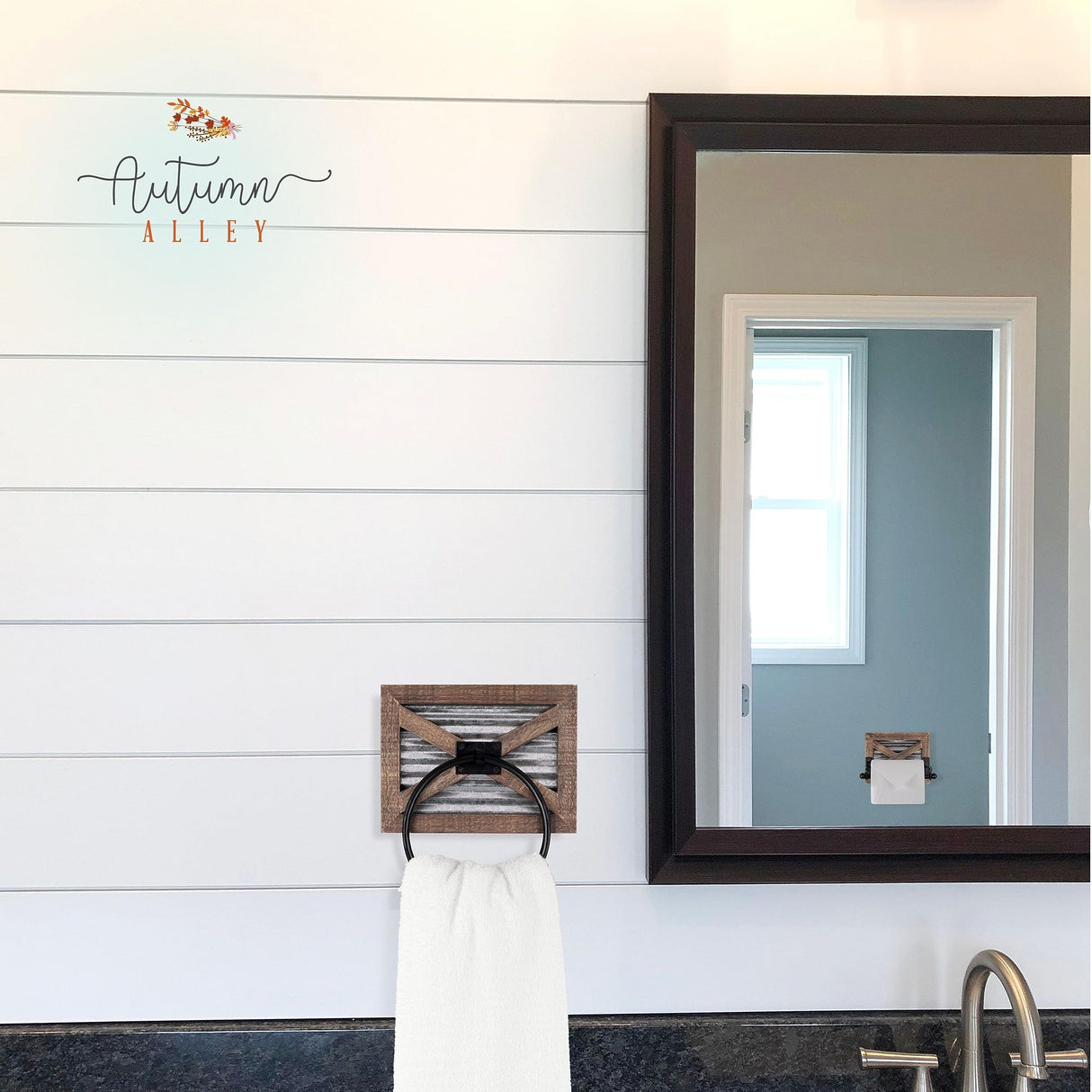 Autumn Alley Farmhouse Toilet Paper Holder, Towel Ring for Bathroom, Farmhouse Towel Rack Holder Set, 3PCS, Wall Mount for Farmhouse Bathroom Decor and Accessories, Rustic Wooden, Brown Autumn Alley