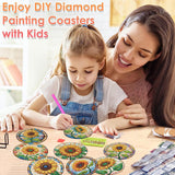 ijbnhd 8 PCS Sunflower Diamond Painting Coasters Sunflower Diamond Art Coasters with Holder DIY for Adults, 5D Diamond Crafts Supplies (Cork Wooden Pad) ijbnhd