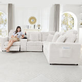 Sylphorium Power Recliner Sectional Sofa, L Shaped Couch with 2 Recliners and Center Console, Comfy Corduroy 5 Seater Modular Sofa for Living Room, Apartment, Home Theater (White) Sylphorium