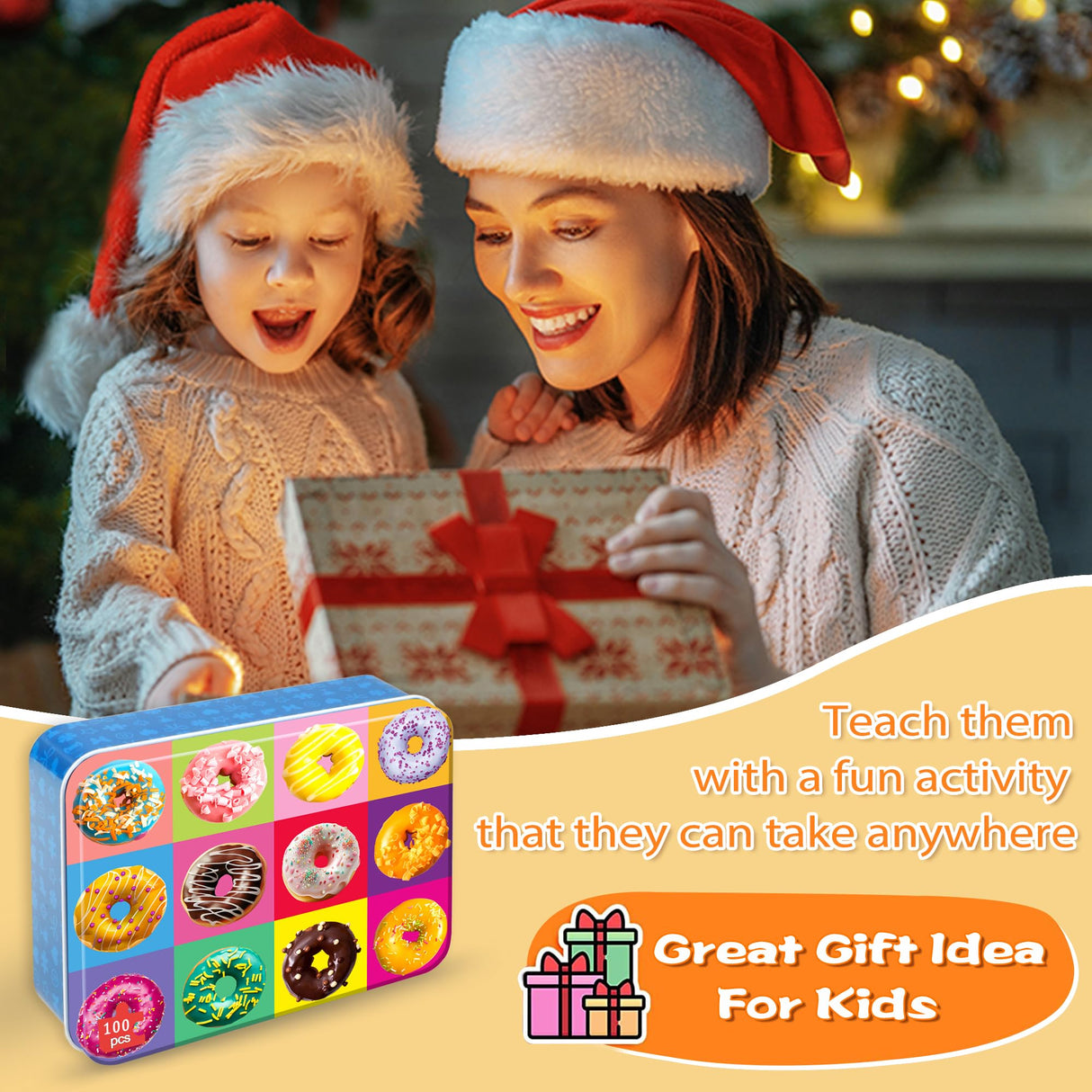 LELEMON Puzzles for Kids Ages 4-6,Donut Puzzle 100 Piece Puzzles for Kids in a Metal Box, Educational Kids Puzzles Jigsaw Puzzles 100 Piece Puzzle Games Puzzle Toys for Girls and Boys LELEMON