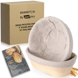 Jeensley Boxed Sourdough Bread Proofing Baskets with 2025 Brochure Banneton Set of 2, Round & Oval Shape Bowls with Liners, Handmade from Quality Natural Indonesian Rattan Bread Baking Supplies Jeensley