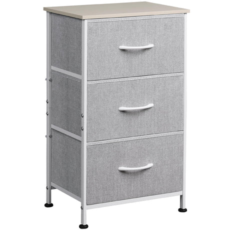 WLIVE Nightstand with 3 Drawers, Fabric Dresser, Organizer Unit, Storage Dresser for Bedroom, Hallway, Entryway, Closets, Sturdy Steel Frame, Wood Top, Easy Pull Handle, Light Grey WLIVE