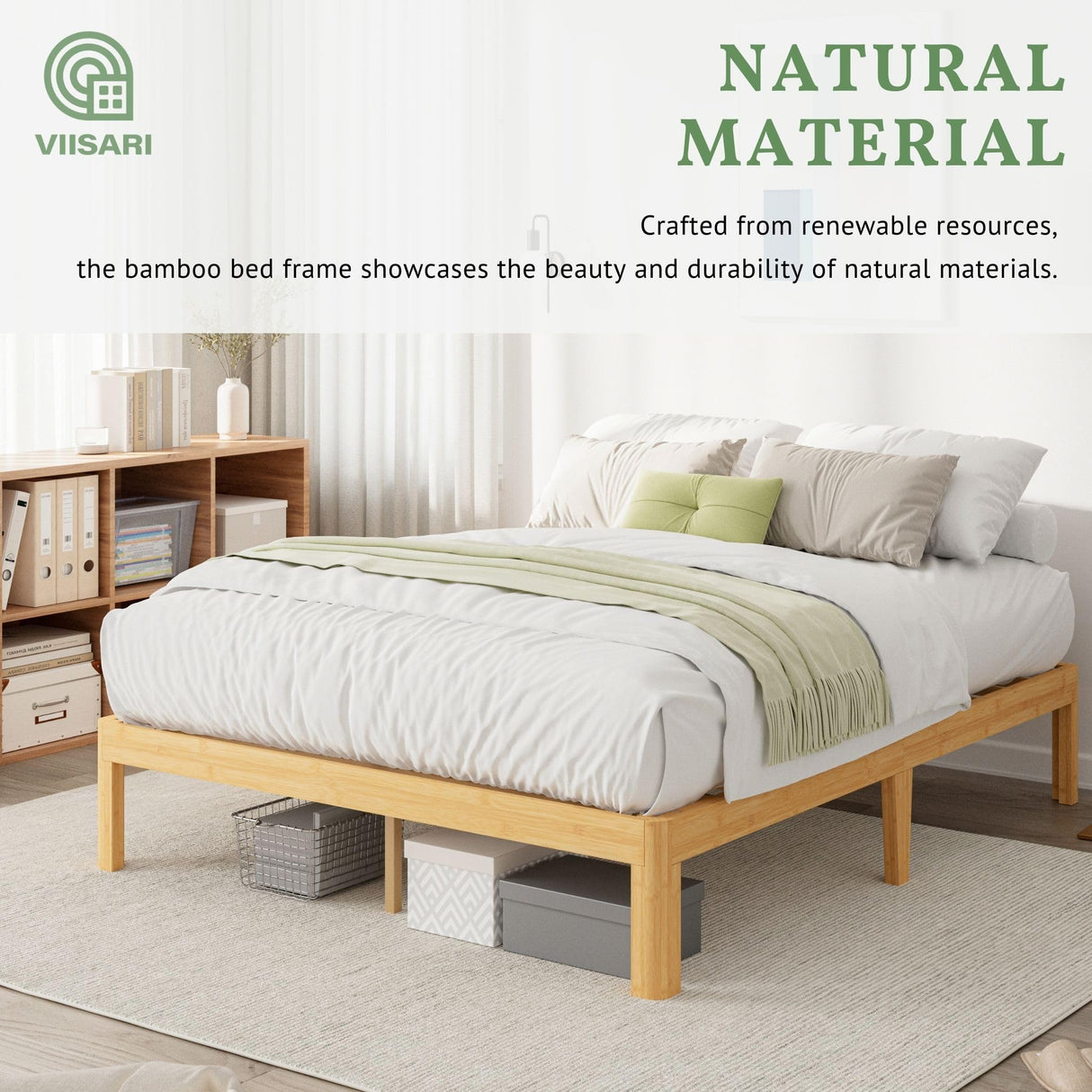 Viisari Bamboo Wood Bed Frame Full with Steel Slats, 12 Inch Platform Full Size Bed Frame No Box Spring Needed, Solid Foundation, Easy Assembly, Ample Under-Bed Storage, Noise-Free Viisari