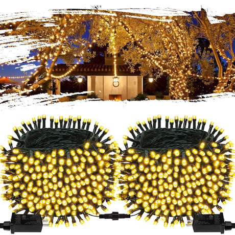 OZS Upgraded 2Pack 164ft 400 LED Christmas String Lights Outdoor/Indoor, Extendable Fairy String Lights, Waterproof 8 Modes Green Wire Tree Lights for Holiday Party Christmas Decorations (Warm White) OZS