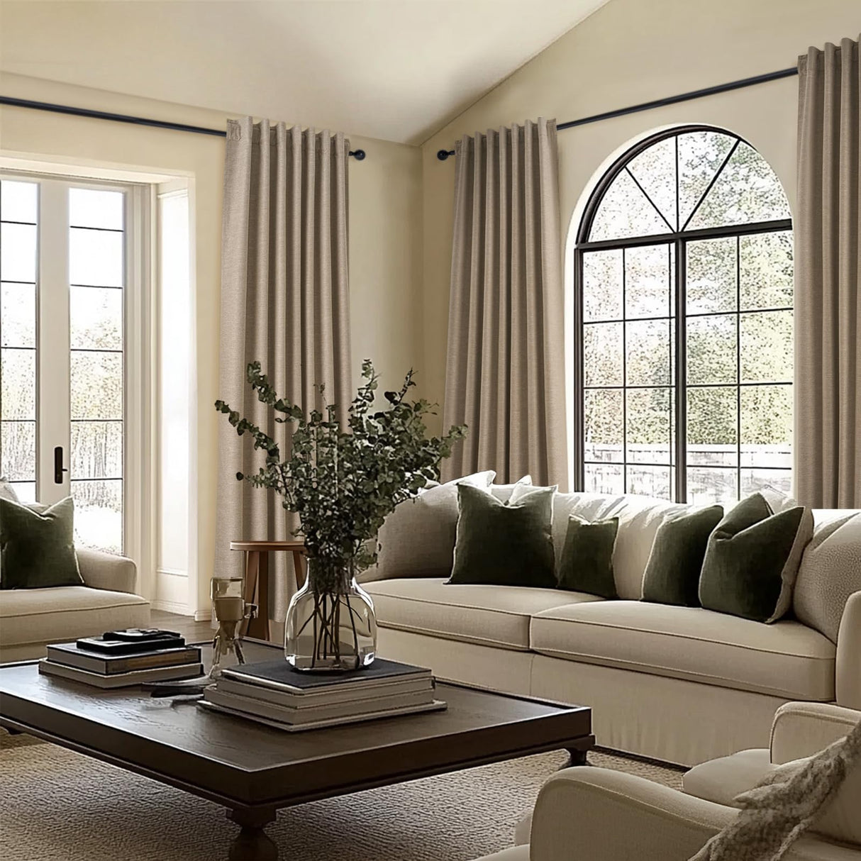 Topfinel Taupe Burlap Linen Blackout Curtains & Drapes 84 Inch Length 2 Panels Set, Flax Linen Brown Tan Beige Room Darkening Soundproof Cabin Curtains with Hooks Rings for Bedroom Living Room Topfinel