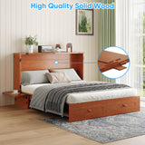 PUREMIND Queen Murphy Bed Cabinet - Solid Wood - Hideaway Chest Bed Frame with Storage Drawers, USB Charging Ports - Space Saving Wallbed for Bedroom, Guest Room, No Mattress Included (Cherry) PUREMIND
