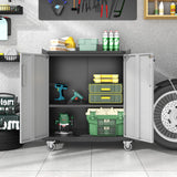 BIZOEIRON Metal Storage Cabinet with Wheels, Rolling Tool Cabinet with Adjustable Shelve, Locking Garage Storage Cabinet with 2 Doors for Tools, Assembly Required (Black/Grey) BIZOEIRON