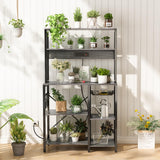 SUPERJARE Bakers Rack with Power Outlet, 35.4 Inches Coffee Bar with Wire Basket, Kitchen Microwave Stand with 6 S-Shaped Hooks, Open Storage Shelves, Charcoal Gray SUPERJARE