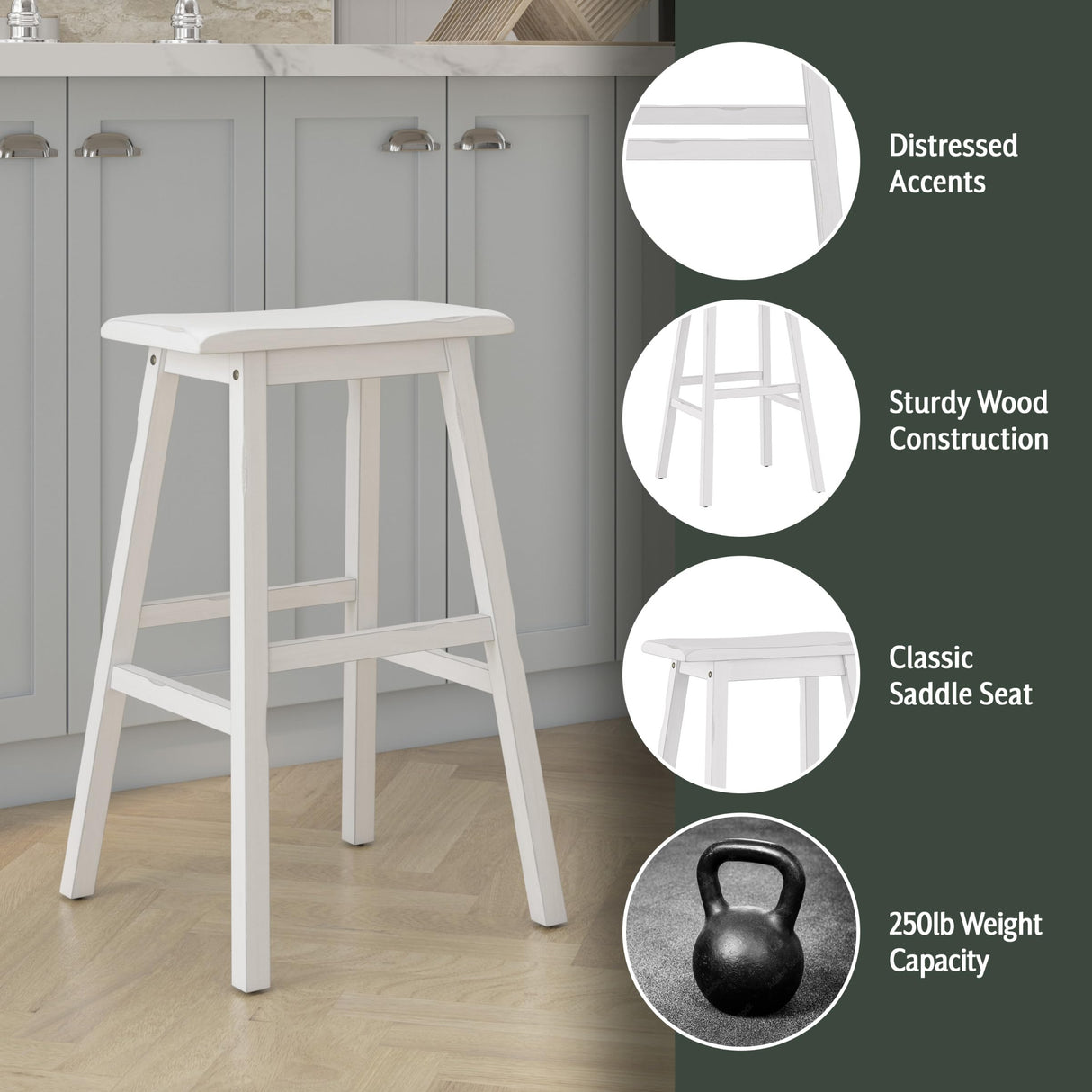 Hillsdale Moreno Wood Backless Bar Height Stool, 29" High, Sea White Hillsdale