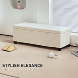 HOMCOM 44 Inches Storage Ottoman Bench, Foot Rest with Removable Lid, Legs, End of Bed Bench, Corduroy Storage Chest, Padded Seat, for Living Room, Bedroom, Entryway, Beige HOMCOM