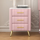 3 Drawers Nightstand with Metal Legs&Handles,Upholstered Nightstand with Faux Marble Top, Bedside Table Furniture, Velvet End Table for Bedroom, Living Room(Pink) Bellemave