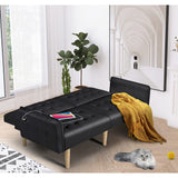 TYBOATLE Faux Leather Convertible 65'' Folding Futon Sofa Bed w/ 2 USB, Loveseat for Small Space, Apartment, Dorm, Living Room, Office, Black TYBOATLE