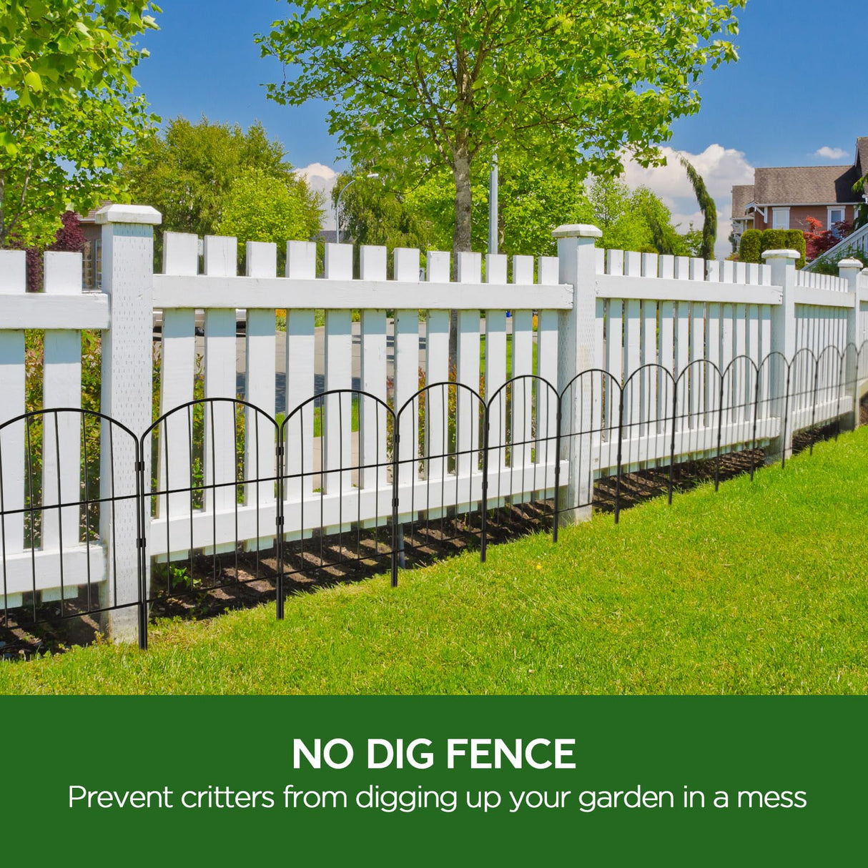 Goovilla Garden Fence, Total 10ft(L) x 24in(H) Garden Fencing Animal Barrier, 10 Pcs Rustproof Metal Fence Panels, Black No Dig Fence, Decorative Garden Fences and Borders for Dogs, Flower Bed, Patio Goovilla