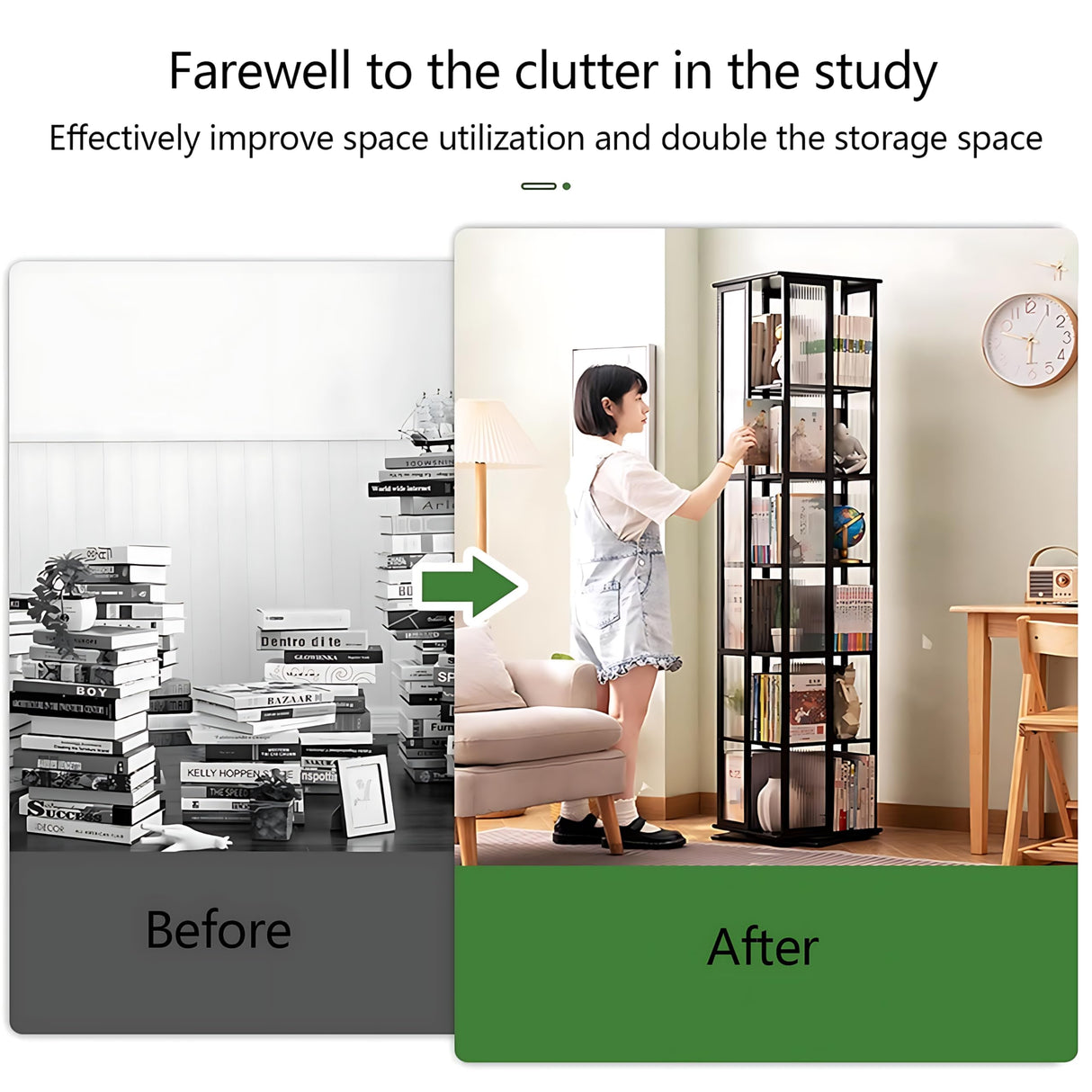 HMBTCRY Rotating Bookshelf, 360 Display Spinning Bookshelf, 6 Tier Rotating Bamboo Bookshelf for Living Room, Bedroom, Study Room (Black) HMBTCRY