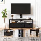 JUSTOGO TV Stand with Mount and Power Outlet, TV Stand Mount with Storage for Living Room, Entertainment Center with LED Lights for 45/55/60/65 inch TVs, Height Adjustable Media Console, Black JUSTOGO