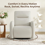 CHITA Faux Leather Power Recliner Chair, Swivel Glider Recliner for Adults, Nursery Rocking Chair with USB & Type-C Charging for Living Room, Bedroom, Creamy Grey CHITA