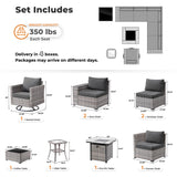 ovios 9 Pieces Patio Furniture Set, Outdoor Wicker Sectional Sofa with 30" Fire Pit Table Swivel Chair, Modern Modular Deep Seat Rattan Couch Conversation Sets, Black ovios